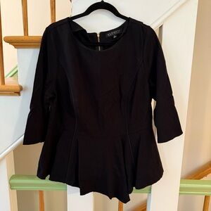 Eloquii Black Peplum Blouse with Three-Quarter Sleeves